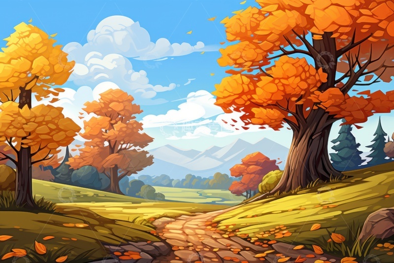 高清大图下载【趣麦麦图】卡通简约秋季树林背景