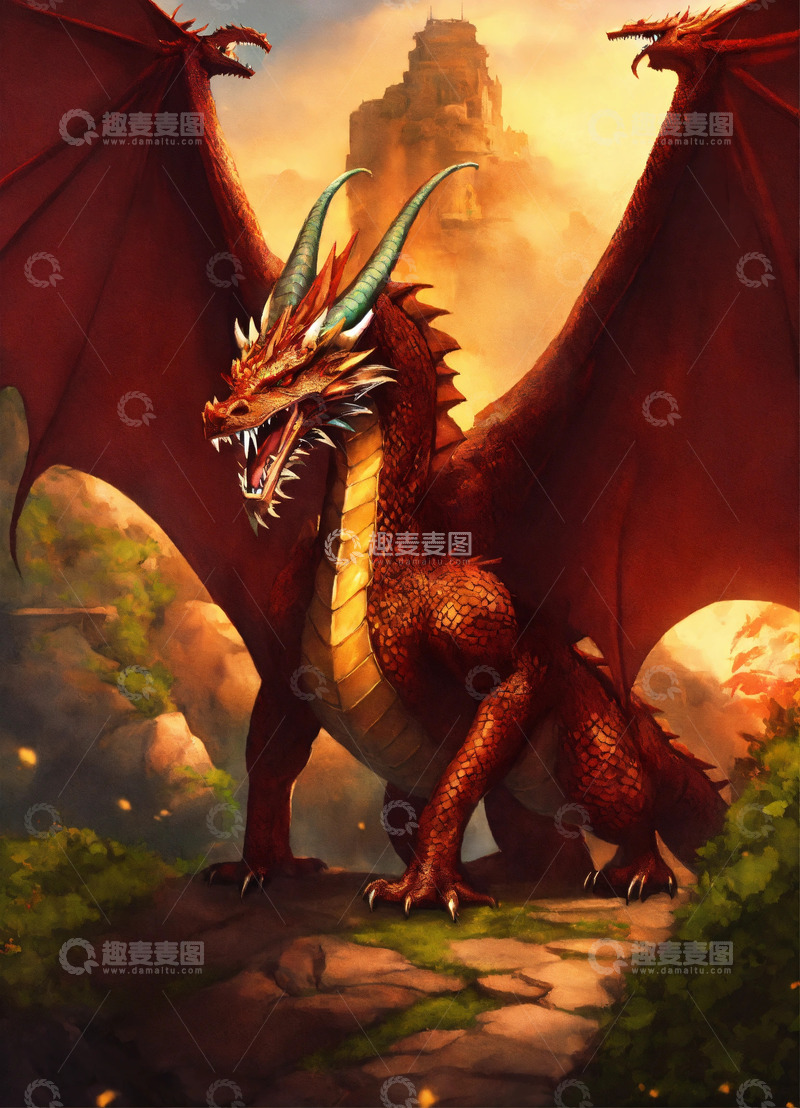 高清大图下载【趣麦麦图】简约龙哥特风格黑白画风白黑红龙AI插画图9