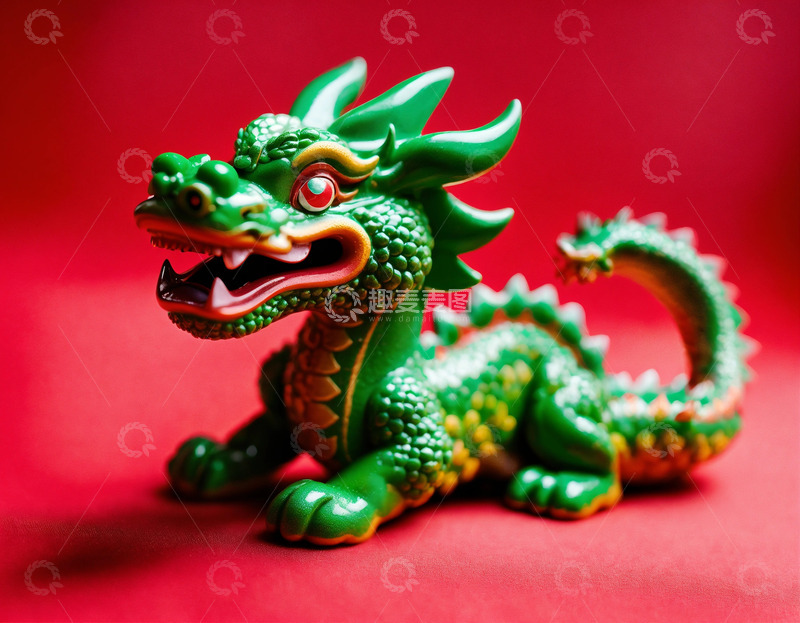 高清大图下载【趣麦麦图】绿漆十二生肖龙像蓝底特写AI插画高清图片14