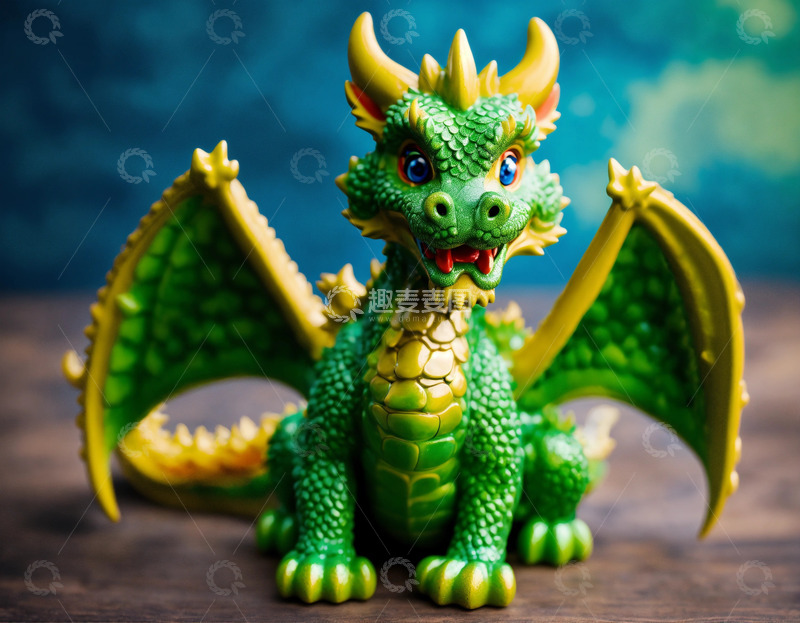 高清大图下载【趣麦麦图】绿漆十二生肖龙像蓝底特写AI插画高清图片7