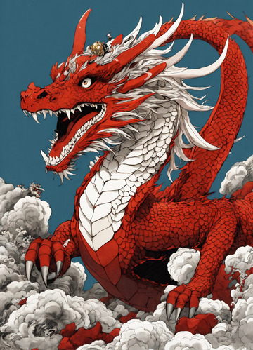 简约龙哥特风格黑白画风白黑红龙AI插画图11