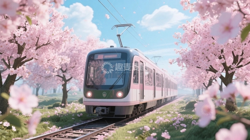 高清大图下载【趣麦麦图】樱花树下的浪漫电车之旅4
