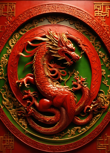 碧金赤龙圆形微标志AI插画高清图片素材2