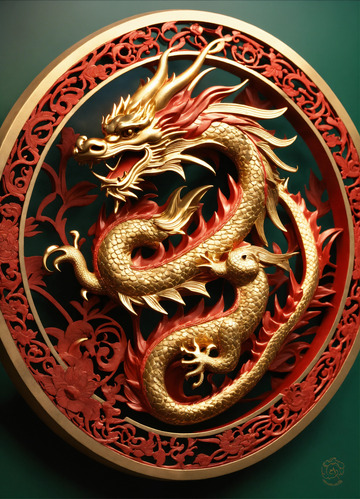 碧金赤龙圆形微标志AI插画高清图片素材