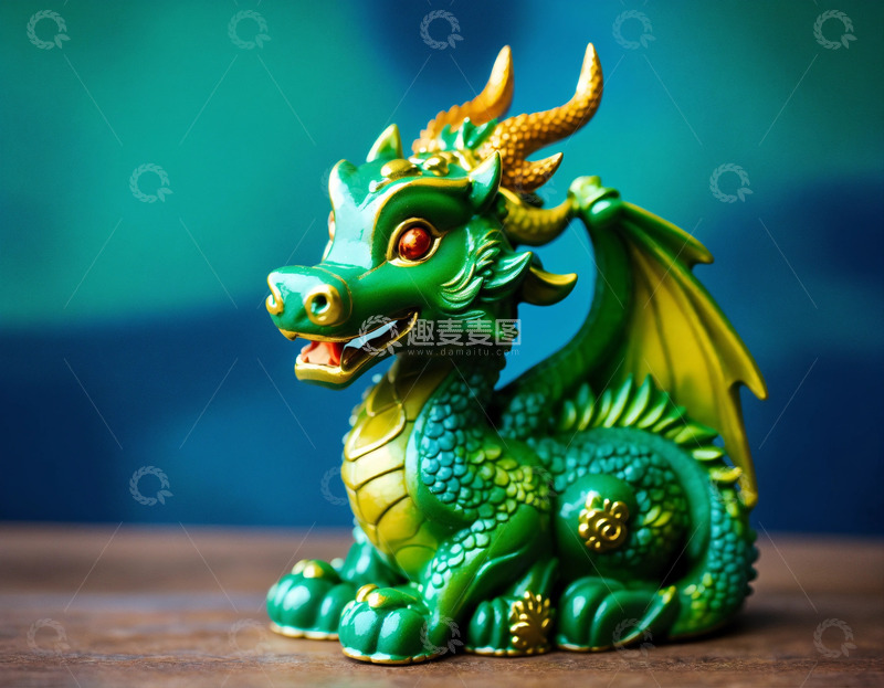 高清大图下载【趣麦麦图】绿漆十二生肖龙像蓝底特写AI插画高清图片21