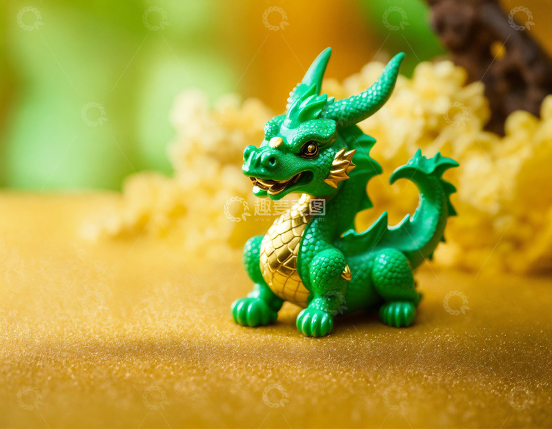 高清大图下载【趣麦麦图】石膏小龙摆件萌态可掬寓意吉祥AI插画高清