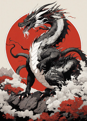 简约哥特风格红白黑龙大友克洋风AI插画图1