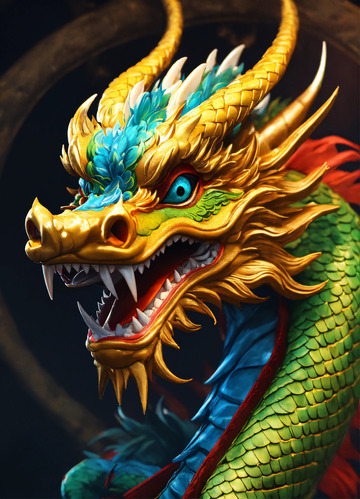 中国龙画像细致色彩鲜艳AI插画高清图片素31