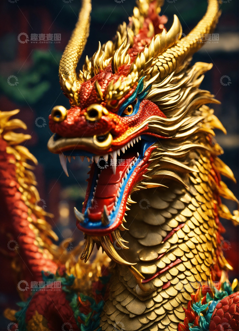 高清大图下载【趣麦麦图】中国龙画像细致色彩鲜艳AI插画高清图片素7