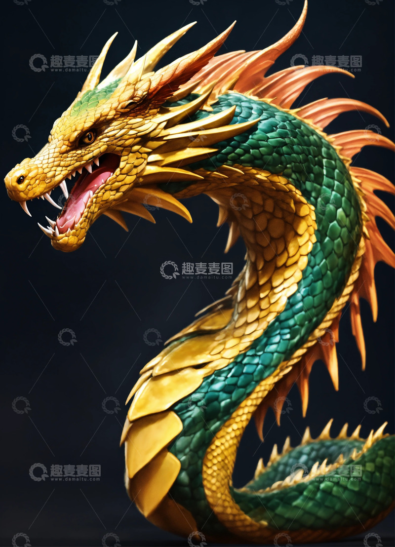 高清大图下载【趣麦麦图】逼真蛇龙标志图标AI插画高清图片素材