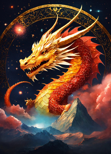 简约龙哥特风格黑白画风龙星座AI插画高清