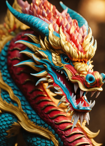 中国龙画像细致色彩鲜艳AI插画高清图片素2