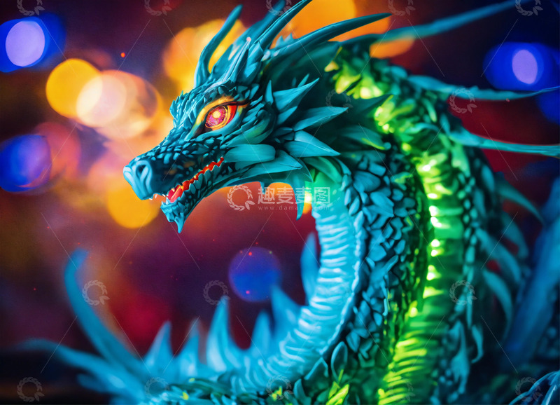 高清大图下载【趣麦麦图】绿蓝交织的抽象龙形AI插画高清图片素材2