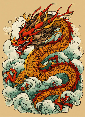 T恤中国木龙图AI插画高清图片素材