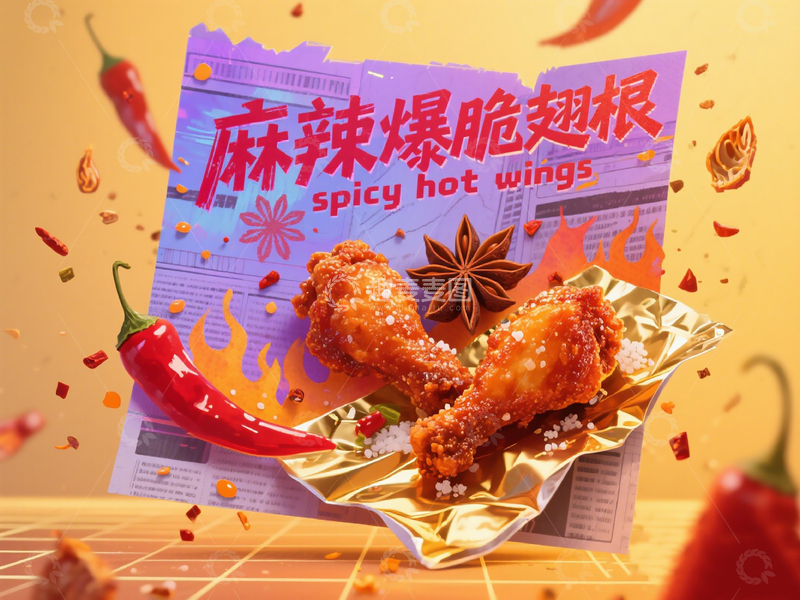 高清大图下载【趣麦麦图】赛博朋克机械风麻辣爆脆翅根