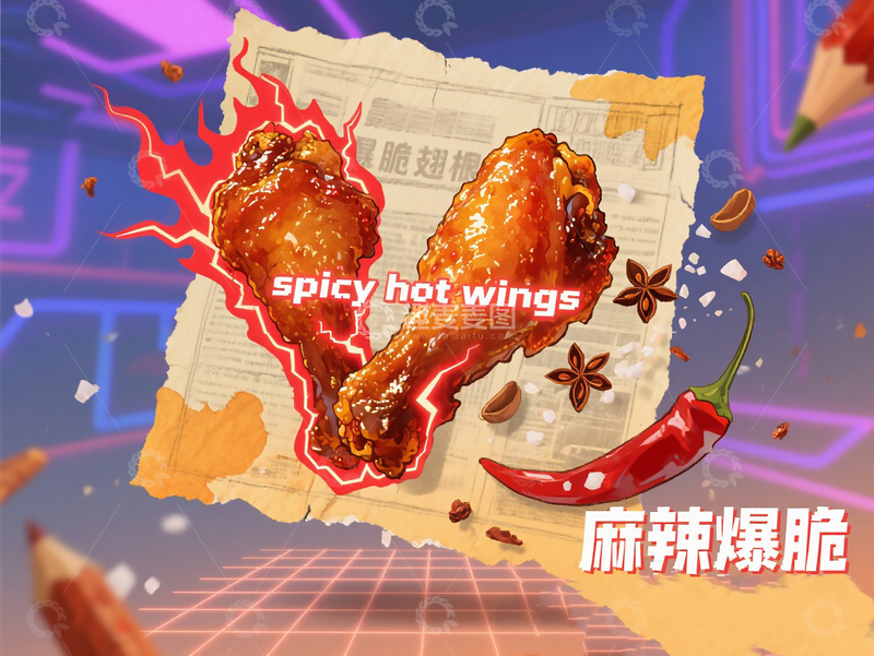 高清大图下载【趣麦麦图】麻辣爆脆翅根