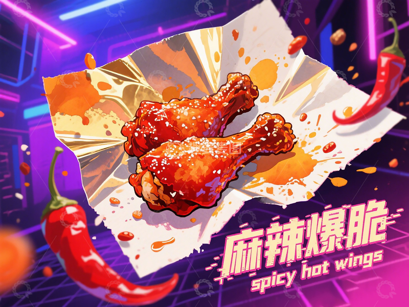 高清大图下载【趣麦麦图】*赛博朋克机械风*麻辣爆脆翅