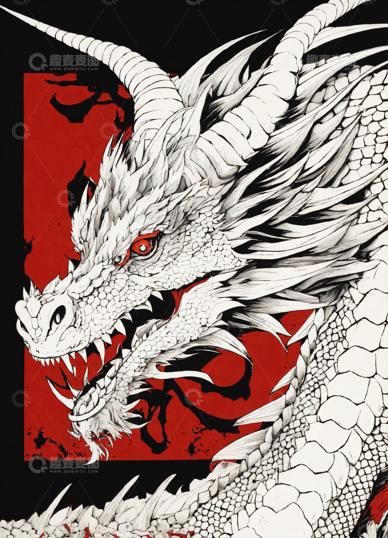 高清大图下载【趣麦麦图】简约哥特风格红白黑龙大友克洋风AI插画图5