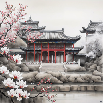 国风水墨玉兰园林