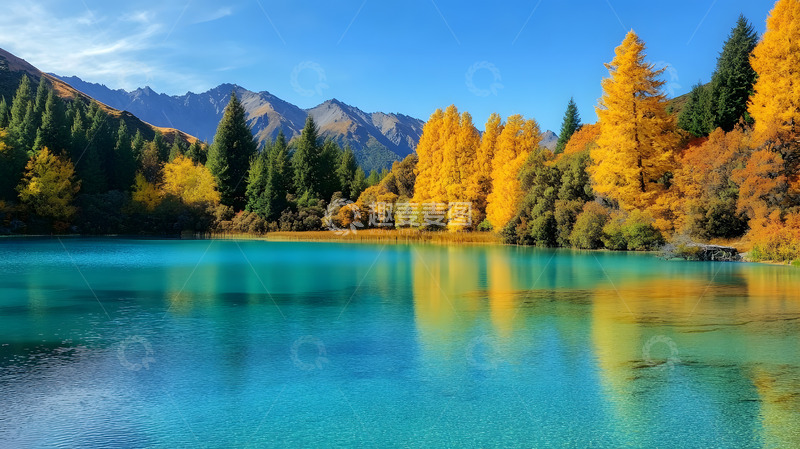 高清大图下载【趣麦麦图】秋冬黄叶树林湖泊风景2