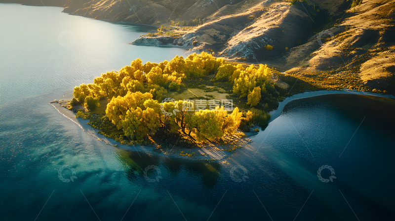 高清大图下载【趣麦麦图】航拍秋季湖泊树木风景4