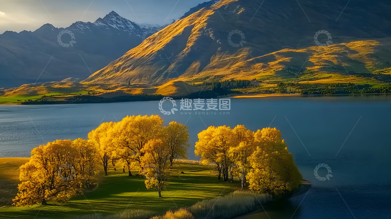 高清大图下载【趣麦麦图】秋冬黄叶树林湖泊风景21