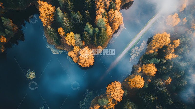 高清大图下载【趣麦麦图】航拍秋季湖泊树木风景1