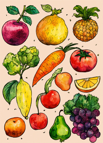 静物油画胡萝卜辣椒洋葱木桌风格AI插画图