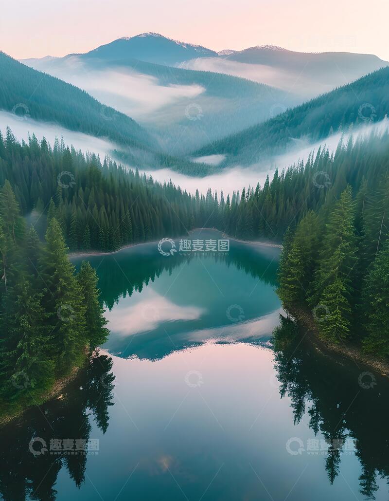 高清大图下载【趣麦麦图】清晨雾气山林湖泊光线3