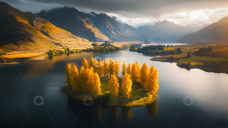 高清大图下载【趣麦麦图】航拍秋季湖泊树木风景2