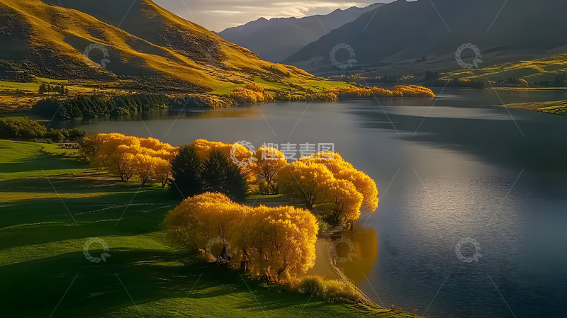 高清大图下载【趣麦麦图】秋冬黄叶树林湖泊风景12