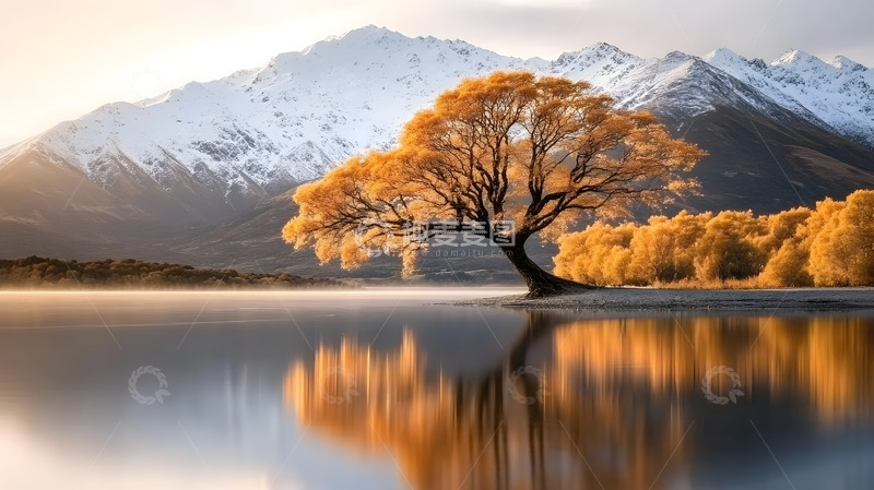 高清大图下载【趣麦麦图】秋冬黄叶树林湖泊风景22