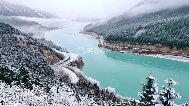 高清大图下载【趣麦麦图】冬季雪山冰封河流美景4