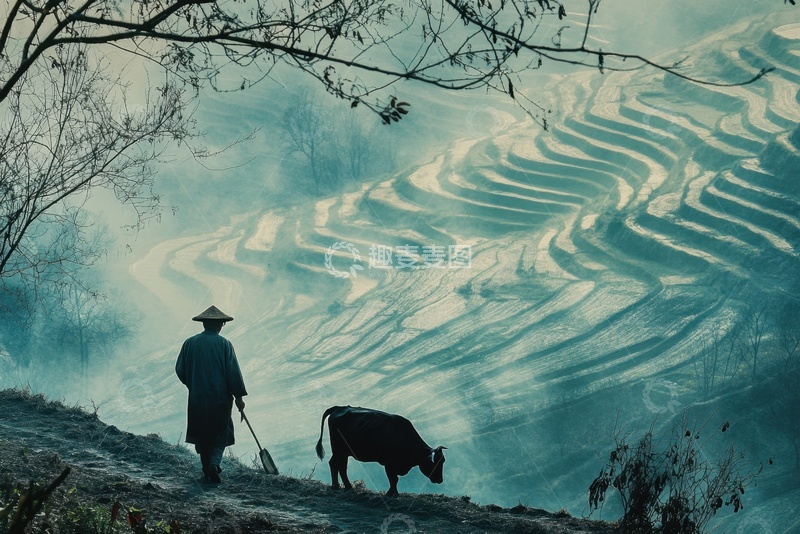 高清大图下载【趣麦麦图】清明时节农夫和牛