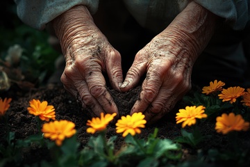 种花的双手特写摄影
