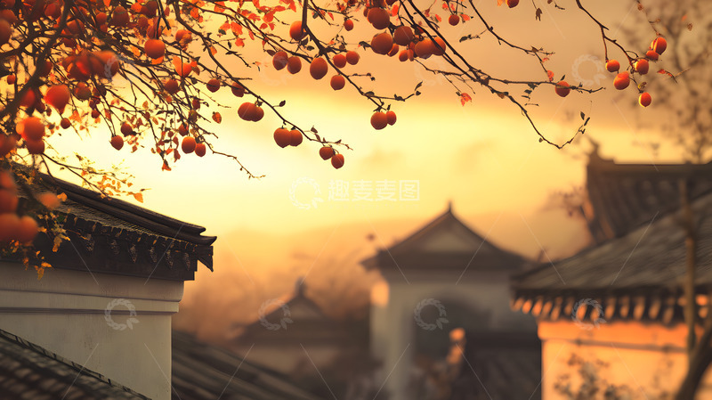高清大图下载【趣麦麦图】秋天的乡村古巷树枝果实2