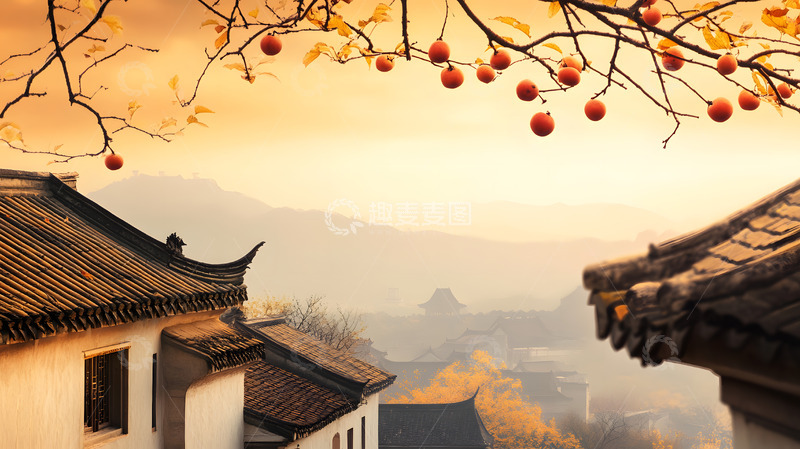 高清大图下载【趣麦麦图】秋天的乡村古巷树枝果实1