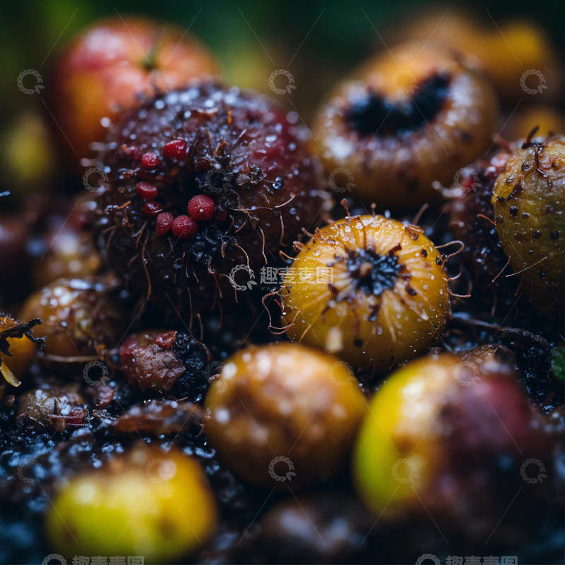 高清大图下载【趣麦麦图】微距特写阴暗秋季霉变水果死虫遍布AI插画3