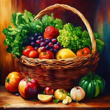 纯素蔬果油画厨房标志暖色调写实AI插画图31