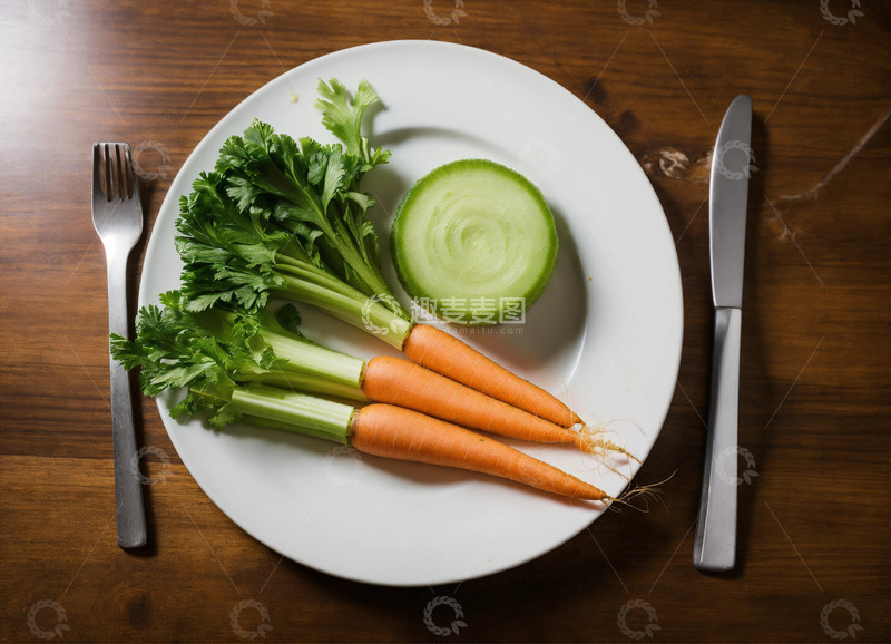 高清大图下载【趣麦麦图】低角晚餐盘胡萝卜芹菜映入眼帘AI插画高清2