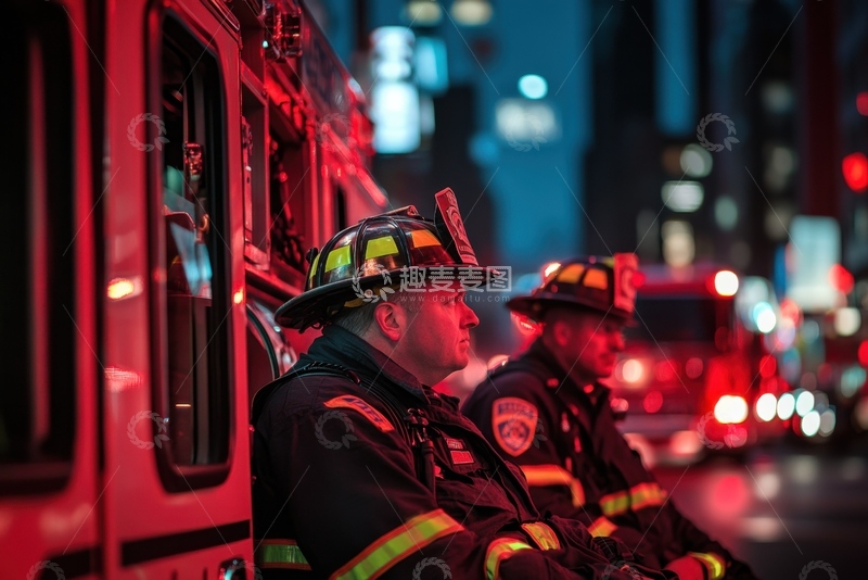 高清大图下载【趣麦麦图】城市里的消防车和消防员