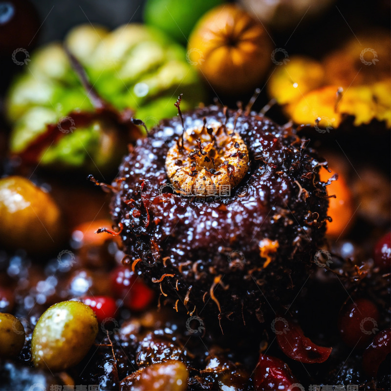高清大图下载【趣麦麦图】微距特写阴暗秋季霉变水果死虫遍布AI插画1