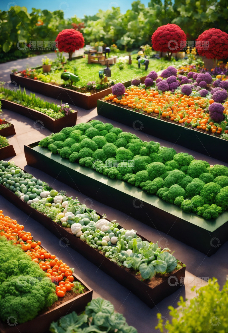 高清大图下载【趣麦麦图】三维蔬菜花园艺术AI插画高清图片素材3