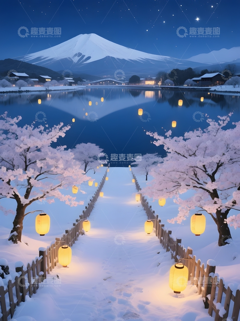 高清大图下载【趣麦麦图】雪夜湖山的浪漫灯火