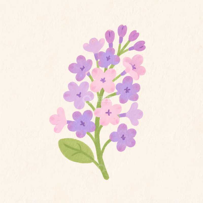 高清大图下载【趣麦麦图】卡通水彩手绘丁香花素材7