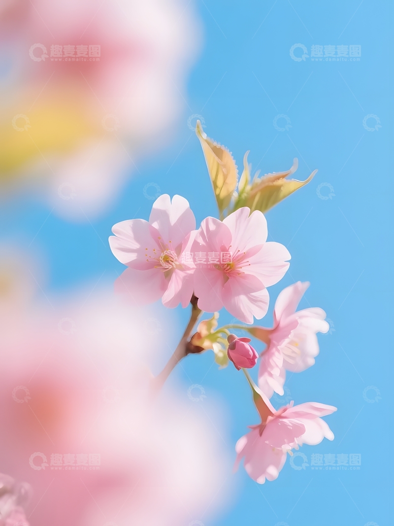 高清大图下载【趣麦麦图】粉樱映蓝天的春日景1