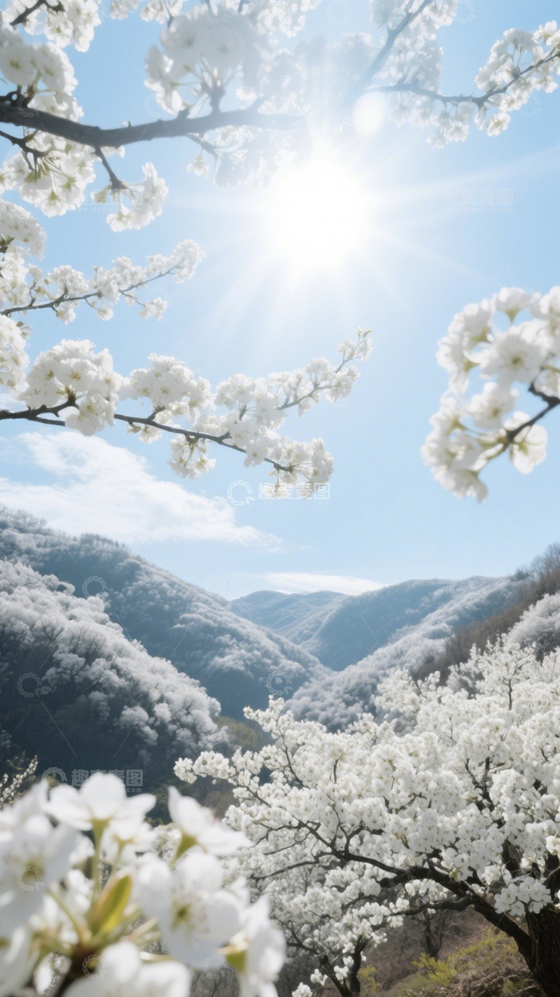 高清大图下载【趣麦麦图】春日梨花山景图鉴1