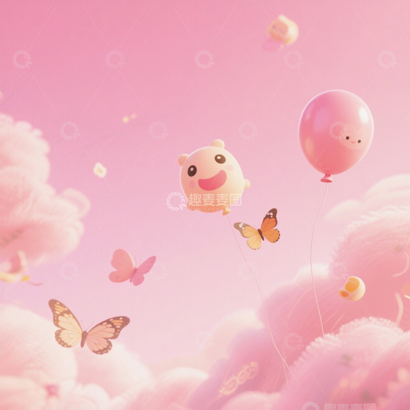 高清大图下载【趣麦麦图】花草小鸟背粉色蓝色壁纸