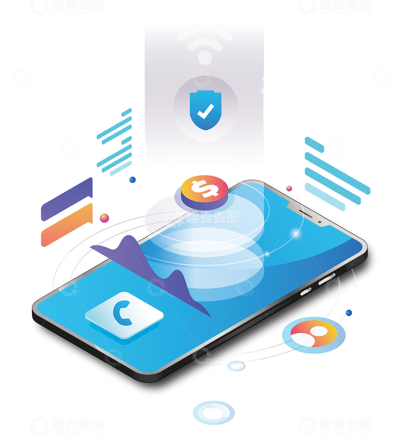 3D渲染商务办公手机数据展示插画素材