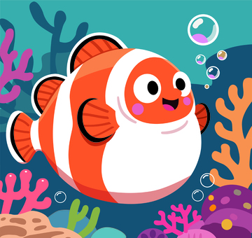 可爱小胖鱼海洋生物矢量插画